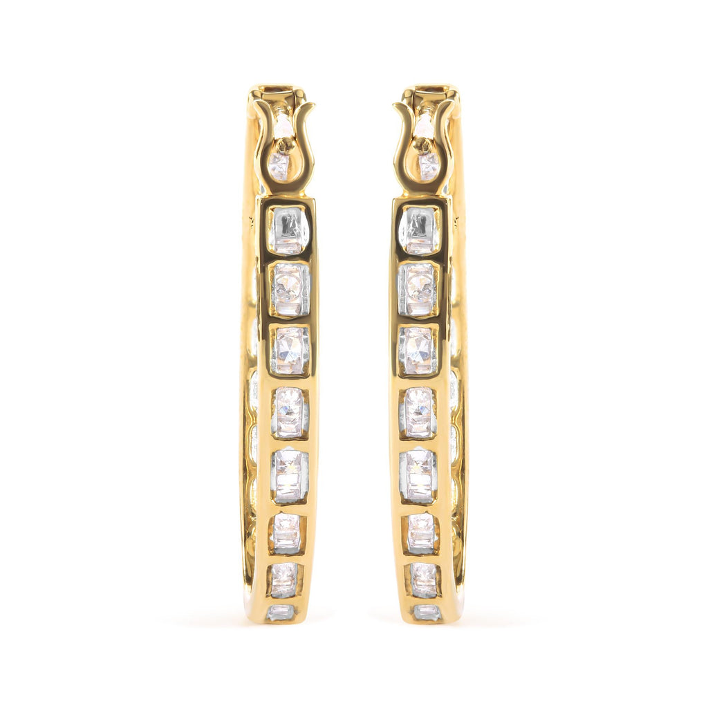 10K Yellow Gold 1.00 Cttw Round and Baguette-Cut Diamond U-Hoop Earrings (H-I Color, SI2-I1 Clarity)