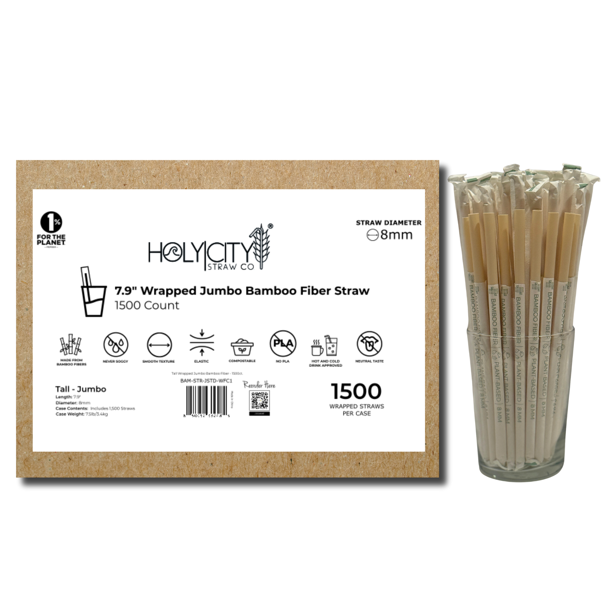 7.9" Wrapped Bamboo Fiber Straws | 8mm